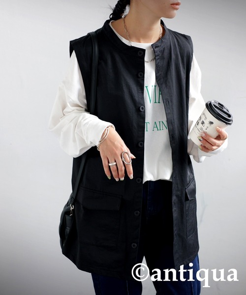 antiqua（アンティカ）の「サイドボタンベスト（ベスト・レディース・ブラック/ベージュ/カーキ・FREE）」の4枚目の写真