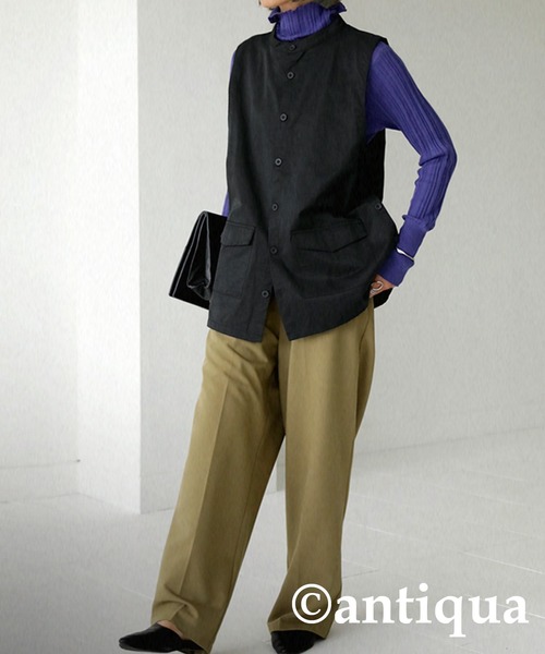 antiqua（アンティカ）の「サイドボタンベスト（ベスト・レディース・ブラック/ベージュ/カーキ・FREE）」の7枚目の写真