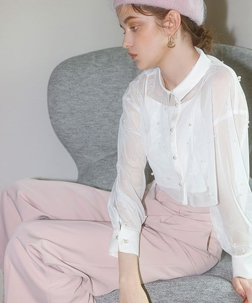 EIMY ISTOIRE（エイミーイストワール）の「ハイウエストセンタープレスワイドパンツ（その他パンツ・レディース・ブラック/ベージュ/ピンク/イエロー/ブルー/アイボリー・S/M/XS）」の11枚目の写真