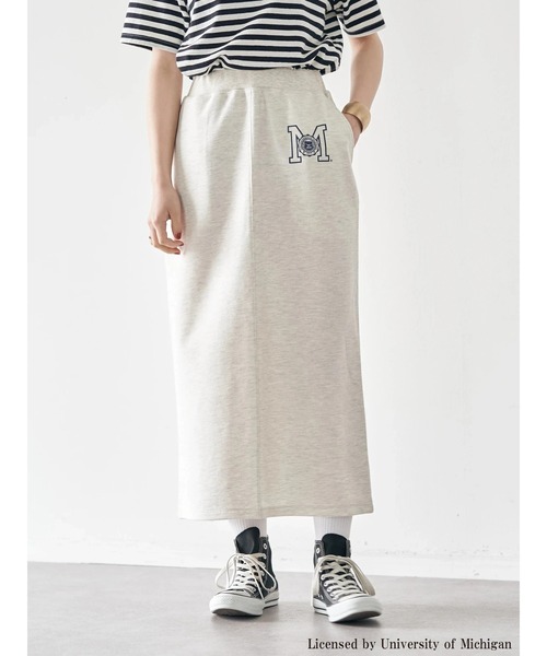 earth music&ecology（アースミュージックアンドエコロジー）の「別注 MICHIGAN ミニ裏毛タイトスカート（スカート・レディース・チャコールグレー/イエロー/ホワイト系その他・FREE）」の8枚目の写真