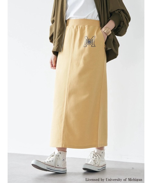 earth music&ecology（アースミュージックアンドエコロジー）の「別注 MICHIGAN ミニ裏毛タイトスカート（スカート・レディース・チャコールグレー/イエロー/ホワイト系その他・FREE）」の5枚目の写真