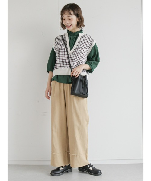 ehka sopo（エヘカソポ）の「裾切替タックワイドパンツ（その他パンツ・レディース・ブラック/ベージュ/キナリ・ﾌﾘ-）」の11枚目の写真