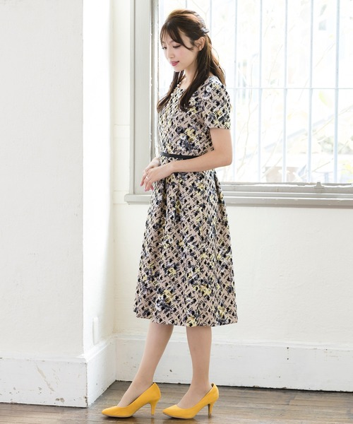 ローズティアラ ピオニーパンジープリントジャガードワンピース 46