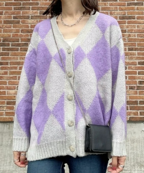 HONEYSUCKLE ROSE（ハニーサックルローズ）の「【HONEYSUCKLE ROSE】モヘア風起毛柄カーディガン（カーディガン/ボレロ・レディース・ブルー/グリーン/パープル/ブラウン・L/M）」の4枚目の写真