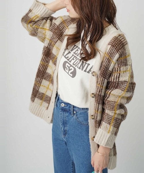 HONEYSUCKLE ROSE（ハニーサックルローズ）の「【HONEYSUCKLE ROSE】モヘア風起毛柄カーディガン（カーディガン/ボレロ・レディース・ブルー/グリーン/パープル/ブラウン・L/M）」の9枚目の写真