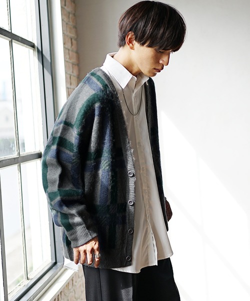 新品 AMIRI SHADOW PLAID モヘアカーディガン チェック ニット 新品 AMIRI SHADOW PLAID モヘアカーディガン チェック ニット