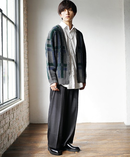 MinoriTY（マイノリティ）の「【MinoriTY】モヘアタッチジャガード編みチェックカーディガン セーター メンズ オーバーサイズ ビッグシルエット ルーズフィット 春服 冬服（カーディガン/ボレロ・メンズ・モカ/チャコール・L/M）」の17枚目の写真