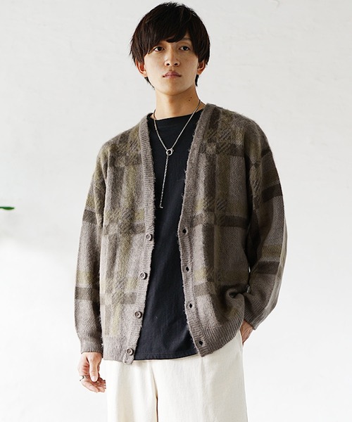 MinoriTY（マイノリティ）の「【MinoriTY】モヘアタッチジャガード編みチェックカーディガン セーター メンズ オーバーサイズ ビッグシルエット ルーズフィット 春服 冬服（カーディガン/ボレロ・メンズ・モカ/チャコール・L/M）」の21枚目の写真