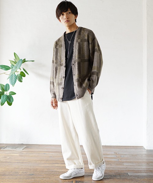 MinoriTY（マイノリティ）の「【MinoriTY】モヘアタッチジャガード編みチェックカーディガン セーター メンズ オーバーサイズ ビッグシルエット ルーズフィット 春服 冬服（カーディガン/ボレロ・メンズ・モカ/チャコール・L/M）」の18枚目の写真