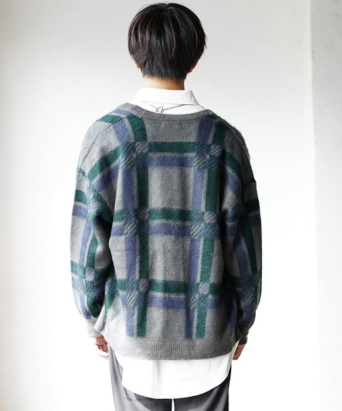 MinoriTY（マイノリティ）の「【MinoriTY】モヘアタッチジャガード編みチェックカーディガン セーター メンズ オーバーサイズ ビッグシルエット ルーズフィット 春服 冬服（カーディガン/ボレロ・メンズ・モカ/チャコール・L/M）」の22枚目の写真