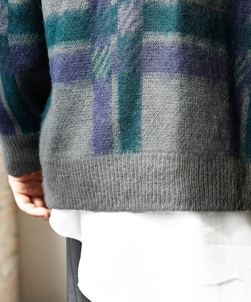 MinoriTY（マイノリティ）の「【MinoriTY】モヘアタッチジャガード編みチェックカーディガン セーター メンズ オーバーサイズ ビッグシルエット ルーズフィット 春服 冬服（カーディガン/ボレロ・メンズ・モカ/チャコール・L/M）」の16枚目の写真