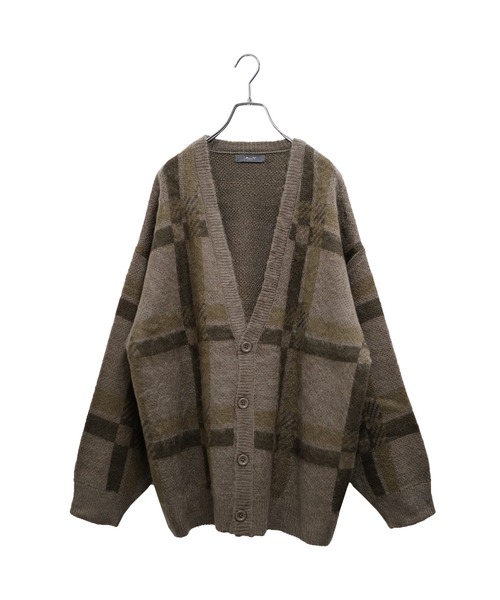 MinoriTY】モヘアタッチジャガード編みチェックカーディガン セーター