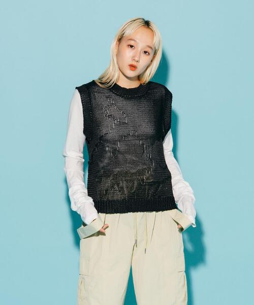 CITEN（シテン）の「＜CITEN＞テープヤーン パターンド ベスト（ベスト・レディース・ブラック/ライム・FREE）」の2枚目の写真