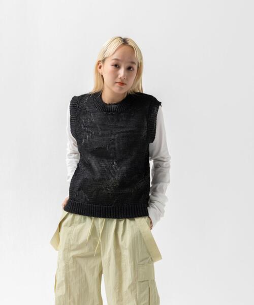 CITEN（シテン）の「＜CITEN＞テープヤーン パターンド ベスト（ベスト・レディース・ブラック/ライム・FREE）」の6枚目の写真