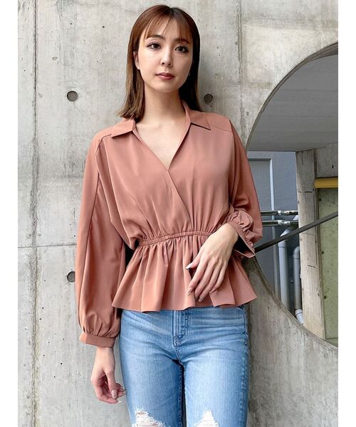 GYDA（ジェイダ）の「カシュクールペプラムブラウス（シャツ/ブラウス・レディース・ブラック/オフホワイト/オレンジ系その他3・FREE）」の8枚目の写真