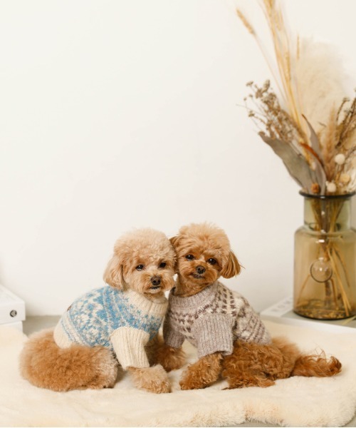 moncheri(モンシェリ)の「ノルディック柄ニット / 犬服 / ドッグウェア(ペットウェア・レディース・ベージュ/ブルー/モカ・S/M/L/XL/2M/XS)」の14枚目の写真