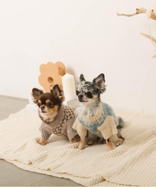 moncheri(モンシェリ)の「ノルディック柄ニット / 犬服 / ドッグウェア(ペットウェア・レディース・ベージュ/ブルー/モカ・S/M/L/XL/2M/XS)」の22枚目の写真