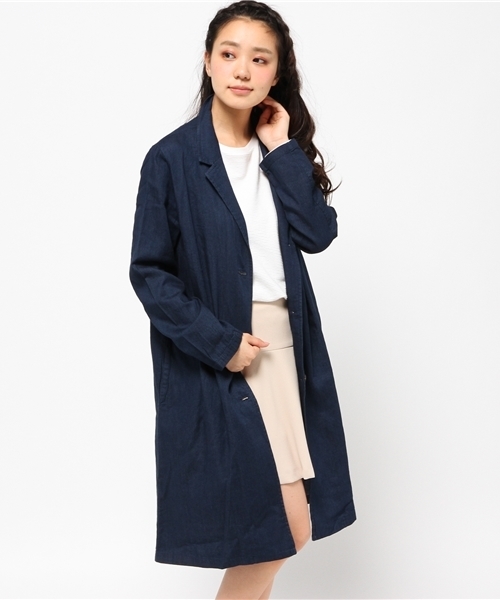 one after another NICE CLAUP（ワンアフターアナザーナイスクラップ）の「【ナイスクラップ】デニムチェスター（チェスターコート・レディース・ブルー系その他/インディゴブルー・FREE）」の3枚目の写真