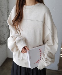 andme | 裏毛配色ステッチ長袖スウェットトップス(スウェット)