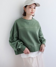 裏毛配色ステッチ長袖スウェットトップス