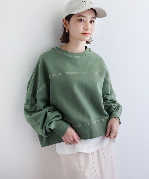 andme（アンドミー）の「裏毛配色ステッチ長袖スウェットトップス（スウェット・レディース・ブラック/チャコールグレー/ホワイト/グリーン/オートミール/ネイビー/アイボリー系/ブルー/ブラウン/グレー系その他・S/M）」の8枚目の写真