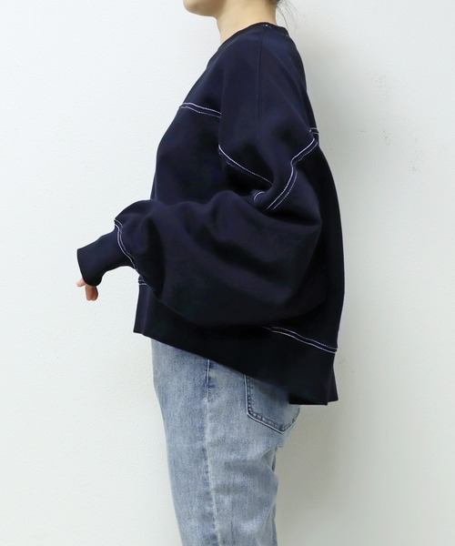 andme（アンドミー）の「裏毛配色ステッチ長袖スウェットトップス（スウェット・レディース・ブラック/チャコールグレー/ホワイト/グリーン/オートミール/ネイビー/アイボリー系/ブルー/ブラウン/グレー系その他・S/M）」の12枚目の写真