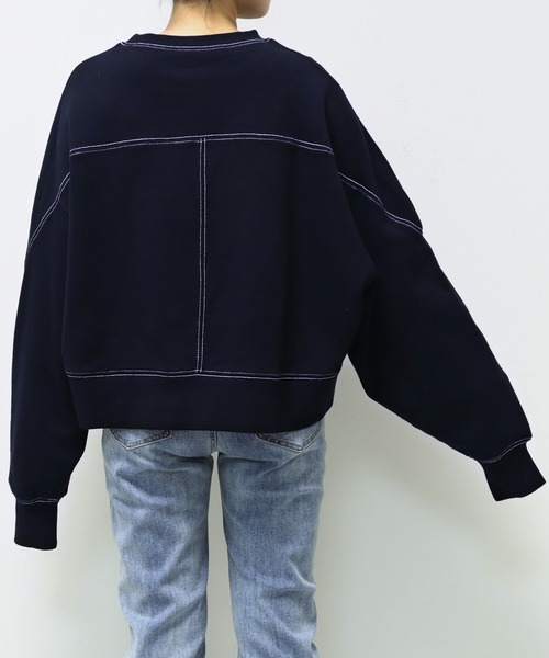 andme（アンドミー）の「裏毛配色ステッチ長袖スウェットトップス（スウェット・レディース・ブラック/チャコールグレー/ホワイト/グリーン/オートミール/ネイビー/アイボリー系/ブルー/ブラウン/グレー系その他・S/M）」の13枚目の写真