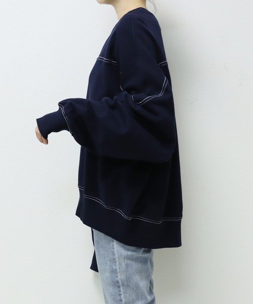 andme（アンドミー）の「裏毛配色ステッチ長袖スウェットトップス（スウェット・レディース・ブラック/チャコールグレー/ホワイト/グリーン/オートミール/ネイビー/アイボリー系/ブルー/ブラウン/グレー系その他・S/M）」の15枚目の写真