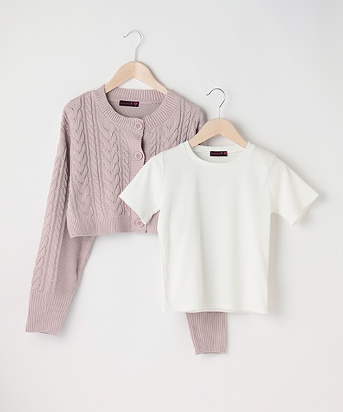 LOVETOXIC(ラブトキシック)の「短丈カーディガンインナーSET(ニット/セーター・キッズ・トップグレー/アイボリー/ピンク・M/S/L)」の6枚目の写真