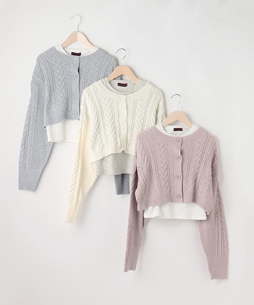 LOVETOXIC(ラブトキシック)の「短丈カーディガンインナーSET(ニット/セーター・キッズ・トップグレー/アイボリー/ピンク・M/S/L)」の12枚目の写真