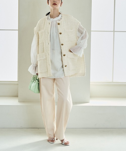 ROPE'（ロペ）の「【洗える】カーブラインカラーチノデニムパンツ（チノパンツ・レディース・ピンク系その他2/クリーム・36/38）」の4枚目の写真