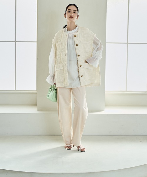 ROPE'（ロペ）の「【洗える】カーブラインカラーチノデニムパンツ（チノパンツ・レディース・ピンク系その他2/クリーム・36/38）」の6枚目の写真