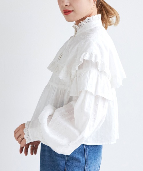 w closet(ダブルクローゼット)の「フリル切替スタンドカラーブラウス(シャツ/ブラウス・レディース・オフホワイト/イエロー・FREE)」の6枚目の写真