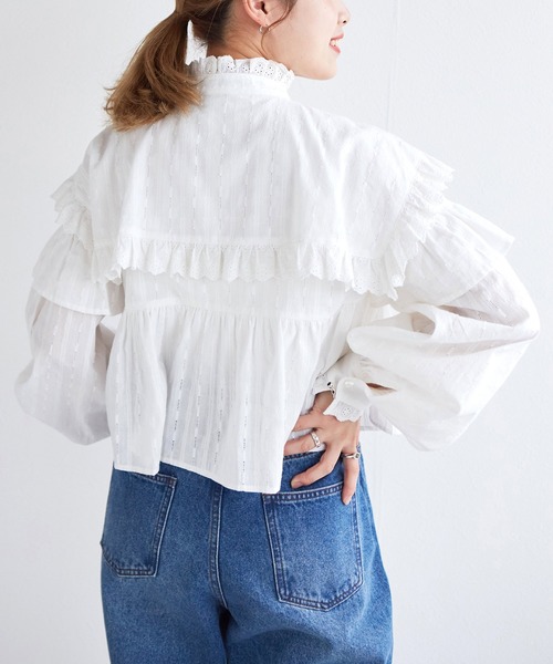 w closet(ダブルクローゼット)の「フリル切替スタンドカラーブラウス(シャツ/ブラウス・レディース・オフホワイト/イエロー・FREE)」の7枚目の写真