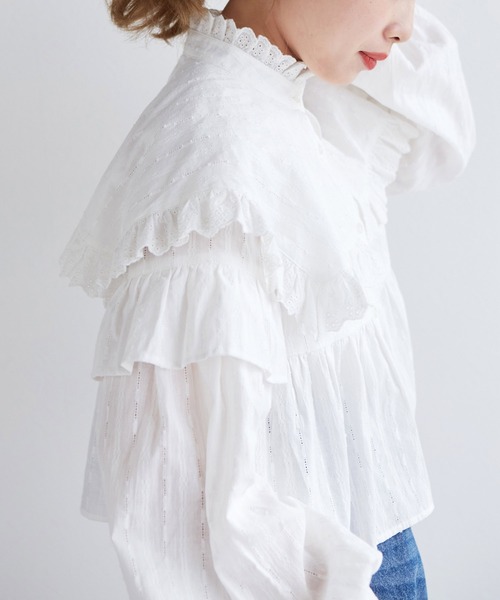 w closet(ダブルクローゼット)の「フリル切替スタンドカラーブラウス(シャツ/ブラウス・レディース・オフホワイト/イエロー・FREE)」の8枚目の写真