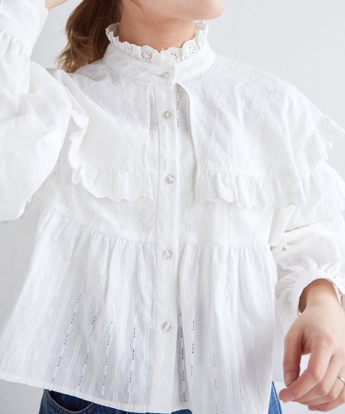w closet(ダブルクローゼット)の「フリル切替スタンドカラーブラウス(シャツ/ブラウス・レディース・オフホワイト/イエロー・FREE)」の15枚目の写真