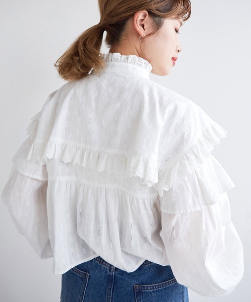 w closet(ダブルクローゼット)の「フリル切替スタンドカラーブラウス(シャツ/ブラウス・レディース・オフホワイト/イエロー・FREE)」の16枚目の写真