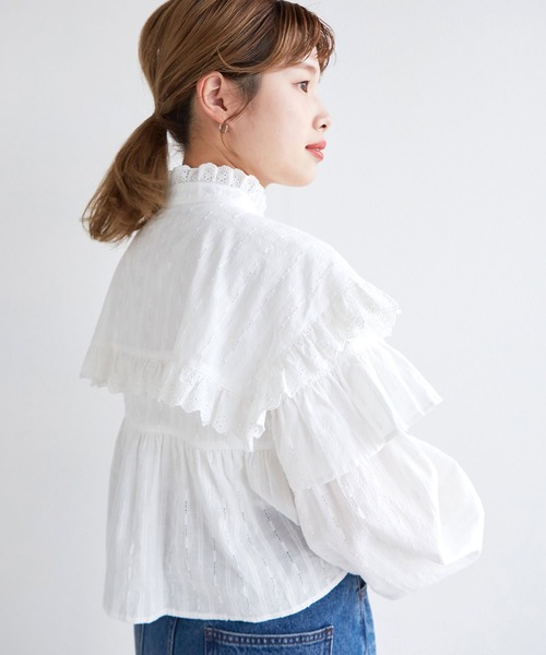 w closet(ダブルクローゼット)の「フリル切替スタンドカラーブラウス(シャツ/ブラウス・レディース・オフホワイト/イエロー・FREE)」の17枚目の写真