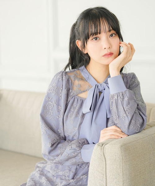 Newlyme(ニューリーミー)の「総レースリボンタイワンピース(ワンピース・レディース・ベージュ/ブルーグレー/ブラック/ホワイト/パープル・X-LARGE/LARGE/XX-LARGE/MEDIUM/SMALL)」の17枚目の写真