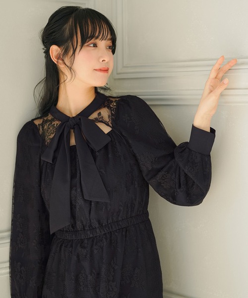 Newlyme(ニューリーミー)の「総レースリボンタイワンピース(ワンピース・レディース・ベージュ/ブルーグレー/ブラック/ホワイト/パープル・X-LARGE/LARGE/XX-LARGE/MEDIUM/SMALL)」の19枚目の写真
