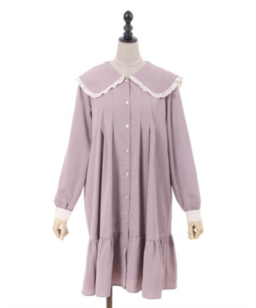 axes femme POETIQUE（アクシーズファムポエティック）の「メッセージリボンビッグ襟ワンピース（ワンピース・レディース・ブルー/ピンク/ブラック・MEDIUM）」の12枚目の写真