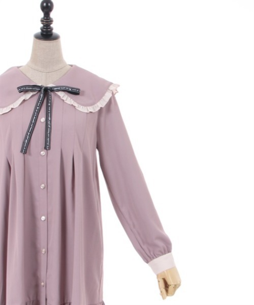 axes femme POETIQUE（アクシーズファムポエティック）の「メッセージリボンビッグ襟ワンピース（ワンピース・レディース・ブルー/ピンク/ブラック・MEDIUM）」の6枚目の写真