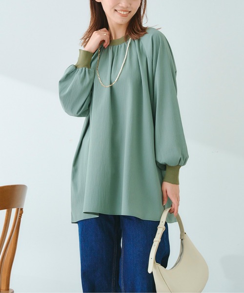 Chez toi（シェトワ）の「リブニット切替ギャザーブラウス（シャツ/ブラウス・レディース・アイボリー/チャコールグレー/カーキ・FREE）」の3枚目の写真