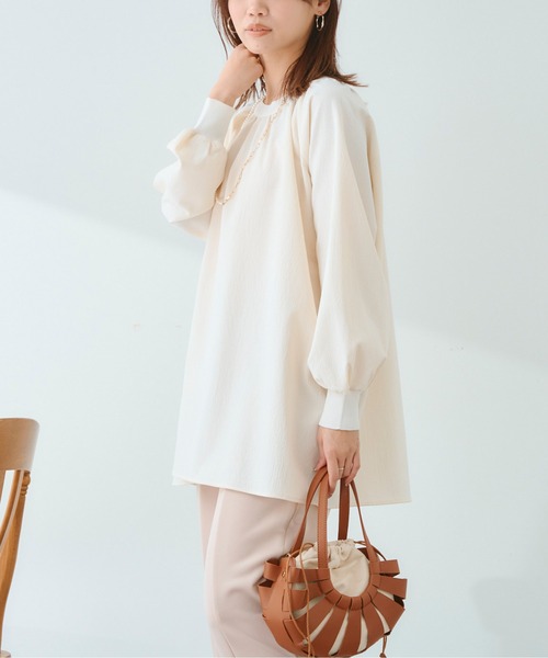 Chez toi（シェトワ）の「リブニット切替ギャザーブラウス（シャツ/ブラウス・レディース・アイボリー/チャコールグレー/カーキ・FREE）」の4枚目の写真