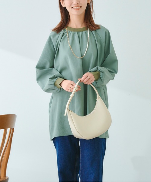 Chez toi（シェトワ）の「リブニット切替ギャザーブラウス（シャツ/ブラウス・レディース・アイボリー/チャコールグレー/カーキ・FREE）」の6枚目の写真