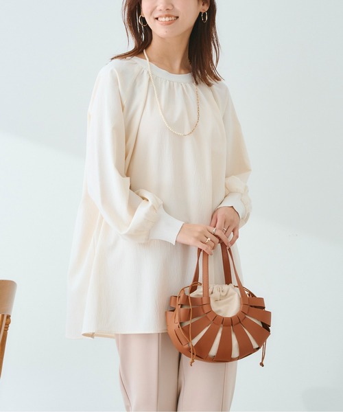 Chez toi（シェトワ）の「リブニット切替ギャザーブラウス（シャツ/ブラウス・レディース・アイボリー/チャコールグレー/カーキ・FREE）」の7枚目の写真