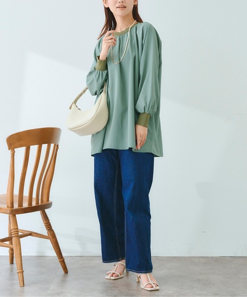 Chez toi（シェトワ）の「リブニット切替ギャザーブラウス（シャツ/ブラウス・レディース・アイボリー/チャコールグレー/カーキ・FREE）」の14枚目の写真