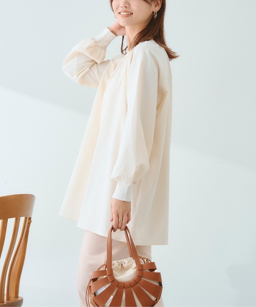 Chez toi（シェトワ）の「リブニット切替ギャザーブラウス（シャツ/ブラウス・レディース・アイボリー/チャコールグレー/カーキ・FREE）」の15枚目の写真