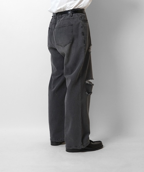 Confirm（コンファーム）の「ヴィンテージライク ダメージ加工 ワイドデニムパンツ【Confirm】（デニムパンツ・メンズ・ブルー/ブラック/サックスブルー・M/L）」の4枚目の写真