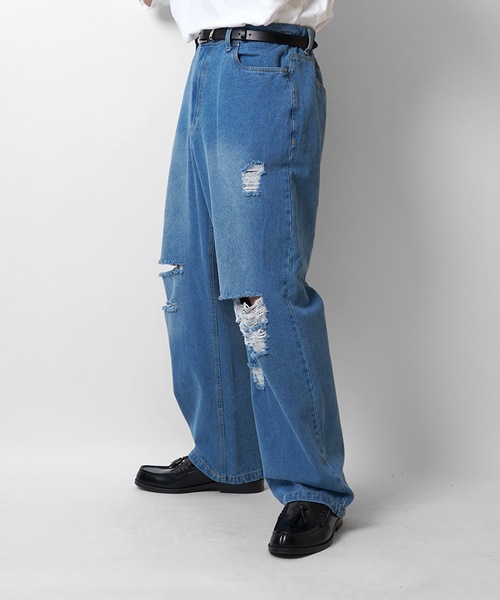 Confirm（コンファーム）の「ヴィンテージライク ダメージ加工 ワイドデニムパンツ【Confirm】（デニムパンツ・メンズ・ブルー/ブラック/サックスブルー・M/L）」の7枚目の写真